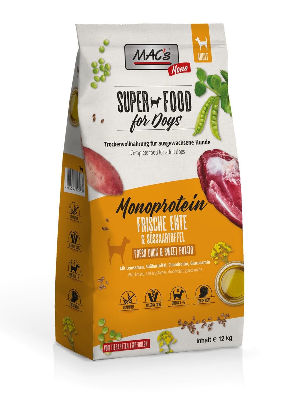 Mac's Dog Trockenfutter für Hunde Monoprothese, Ente und Süßkartoffel, 12 kg