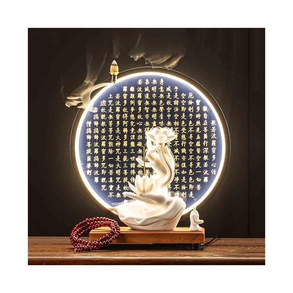 AOTTSD Feng Shui Buddha Statue with Lotus Incense Holder & Wooden Lamp Ring, Entrance Hall Decor