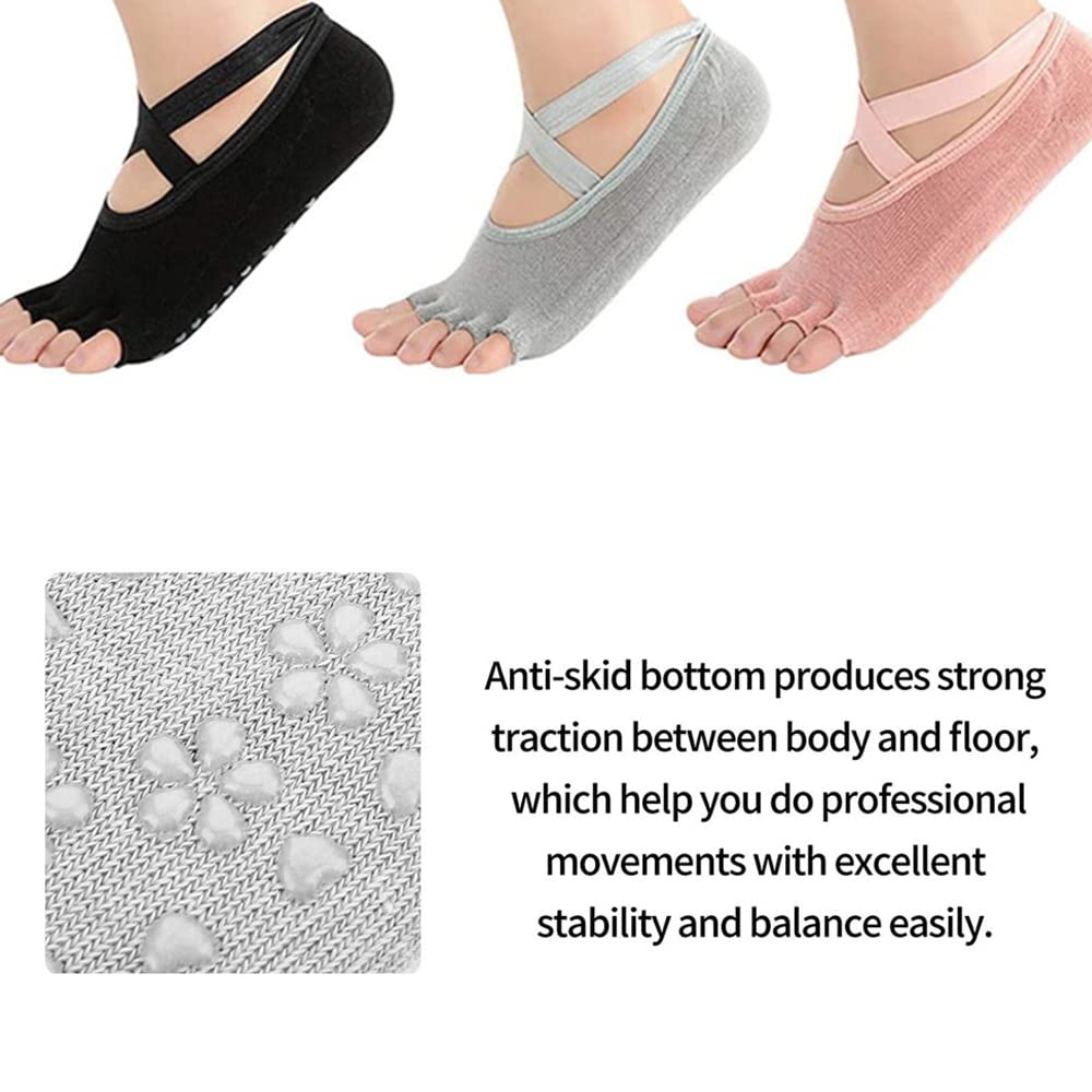 4Paires De Chaussettes De Danse pour Femmes Filles Chaussettes De Yoga en Silicone Antidérapantes Pilates Barre Chaussettes De Danse Sportive Respirantes Chaussons en Coton
