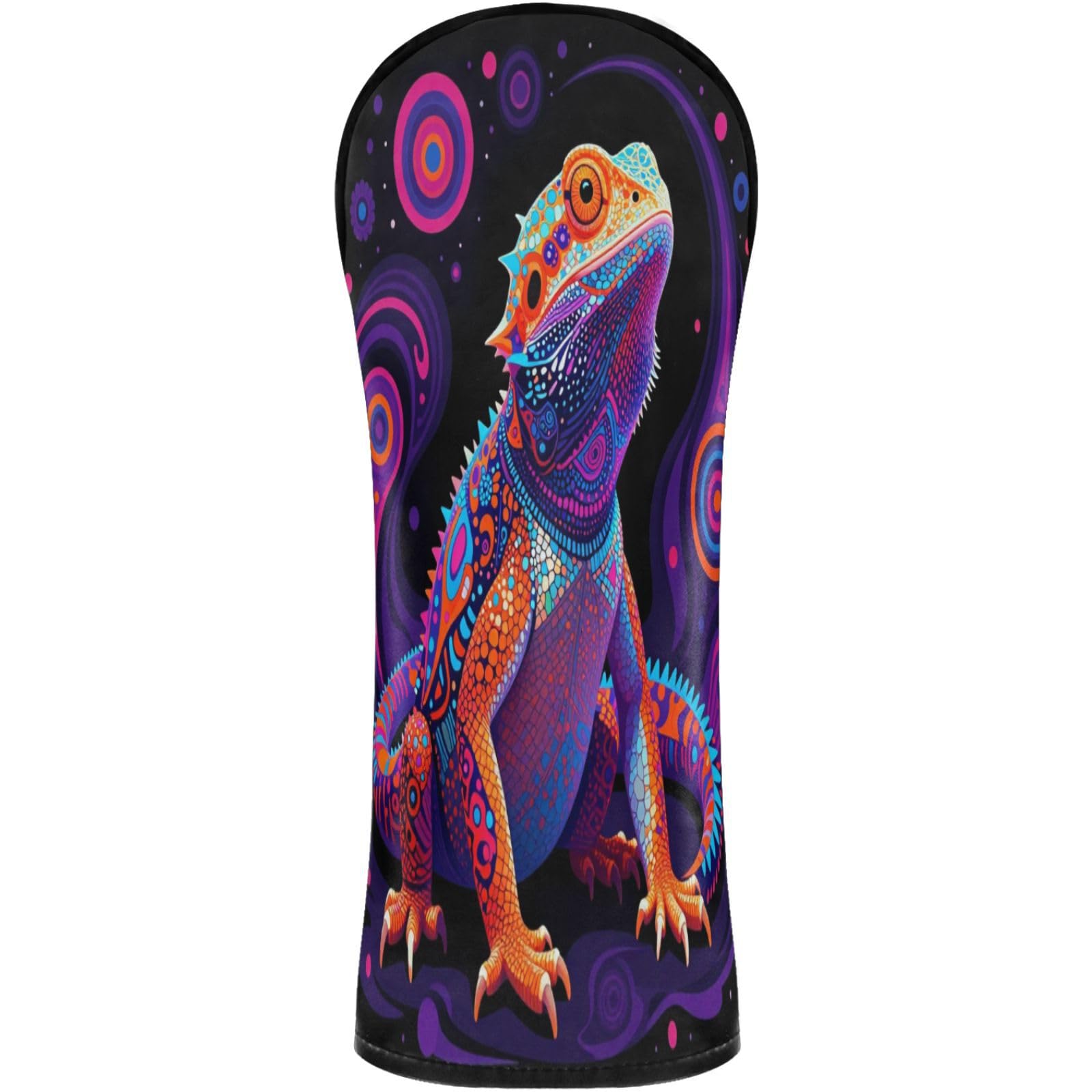 Golf Club Head Cover Headcover with Interchangeable No. Tags for Woods and Driver Fairway Hybrid Bearded Dragon Colorful — image 1
