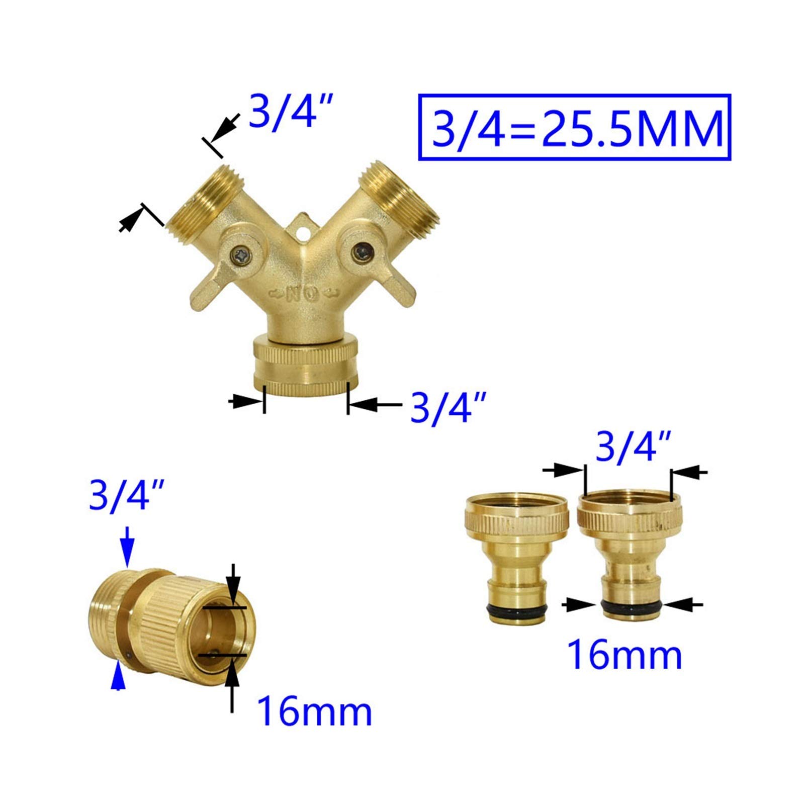 Accesorios para tuberías de riego, Manguera de jardín riego por Goteo latón Y colector 3/4 Pulgadas roscado 5/8 Cobre Conector rápido 2 vías