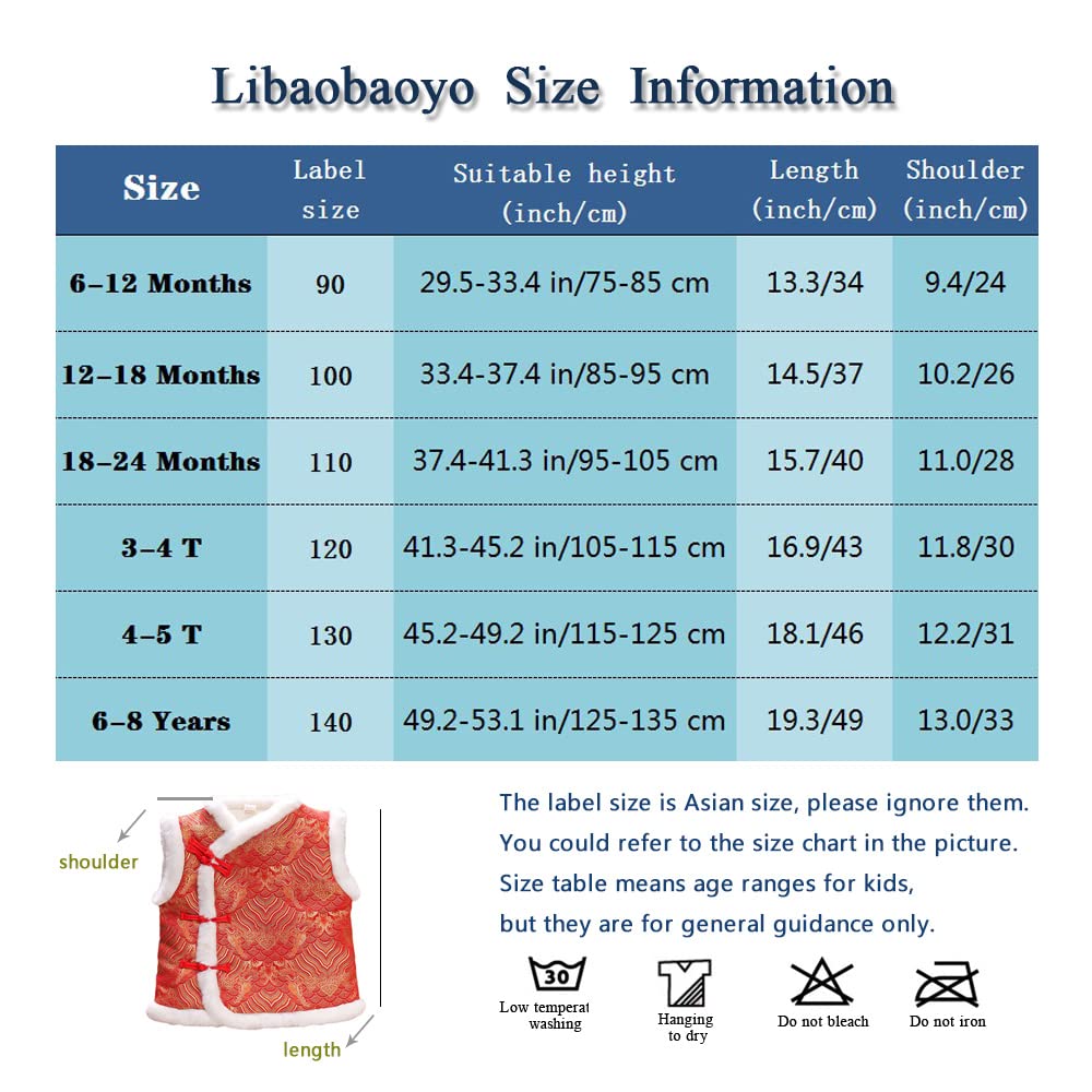 Libaobaoyo Toddler Kids Fleece Vest Coat Chinese New Year Sleeveless Traditional Tang Tops Infant Baby Waistcoat