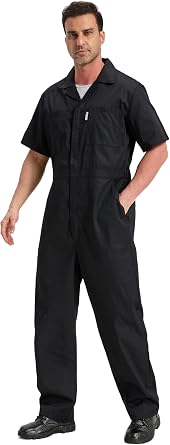 Men's Short Sleeve Coveralls Mechanics Jumpsuit Summer Overall Work Suit