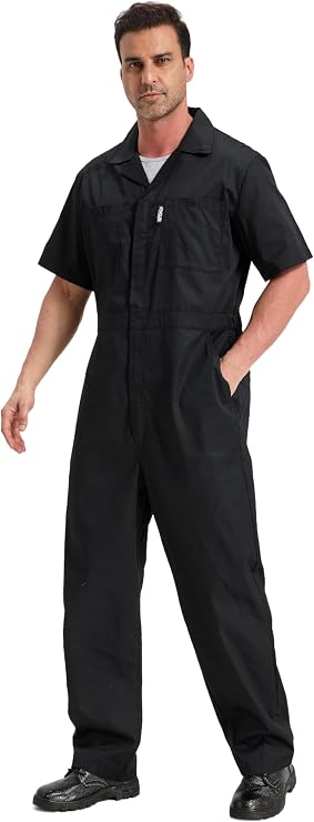 Men's Short Sleeve Coveralls Mechanics Jumpsuit Summer Overall Work Suit