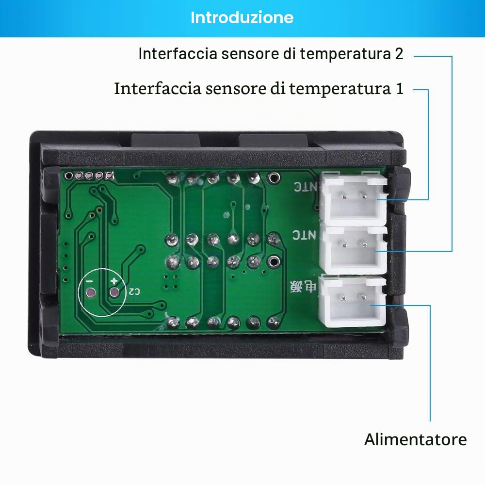 PEMENOL DC4-28V Termometro digitale a doppia sonda，a doppio display rosso e blu con sensore di temperatura NTC impermeabile a sonda metallica