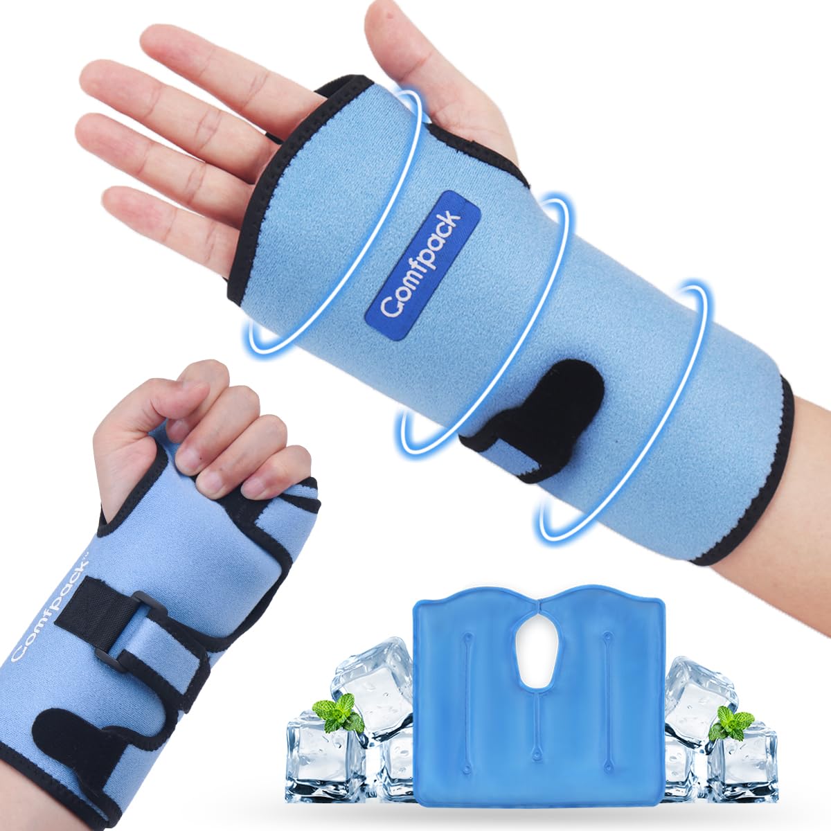 Wrist Ice Pack Wrap for Carpal Tunnel Relief, FSA Eligible, Wrist Brace with Ice Pack for Hand Pain Relief, Hot Cold Compression Wrist Brace for Tendonitis, Sprain, Arthritis, Swelling, Gift