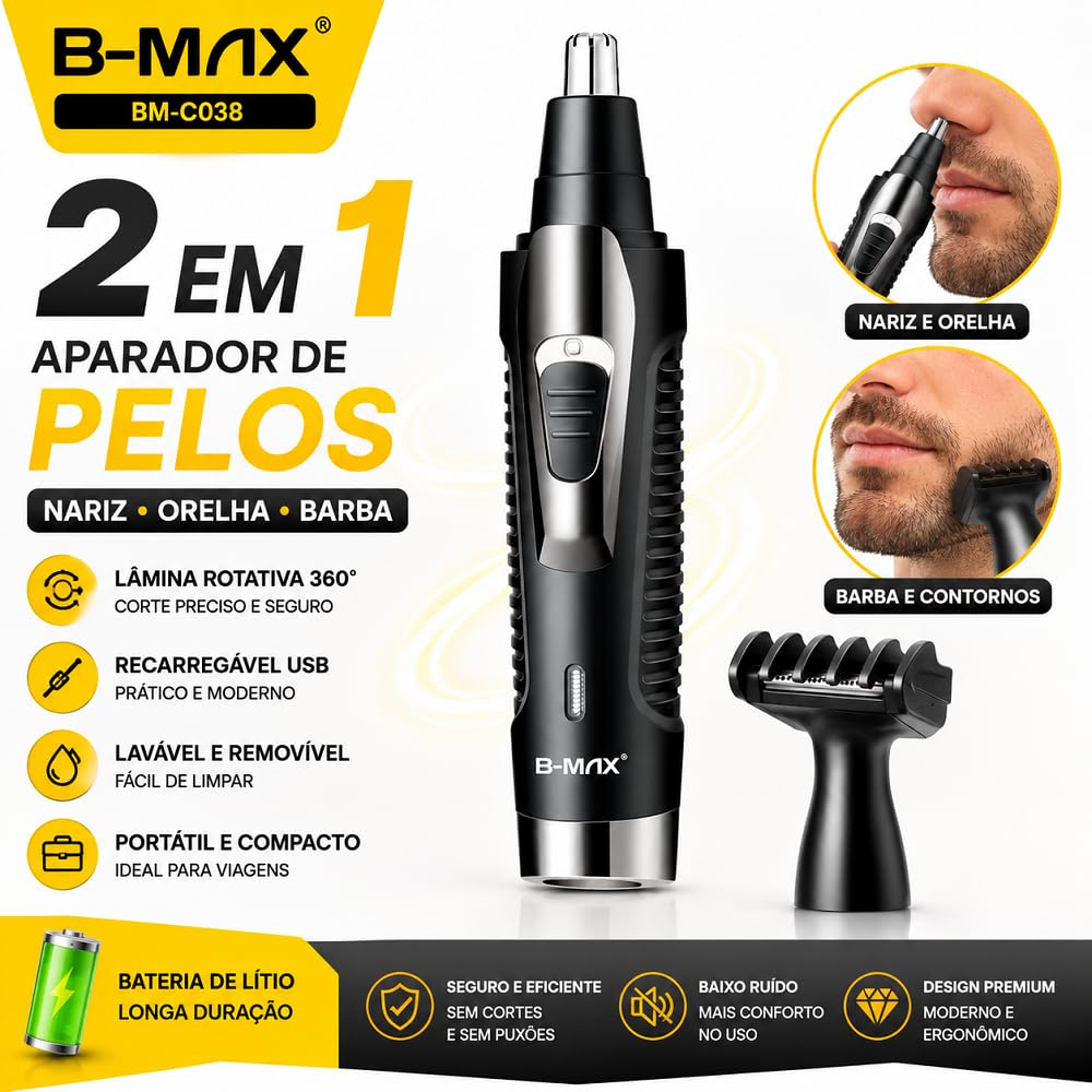 Kit 2 em 1Aparador de pelos Nariz Orelha Máquina Cortar Pelos BMAX