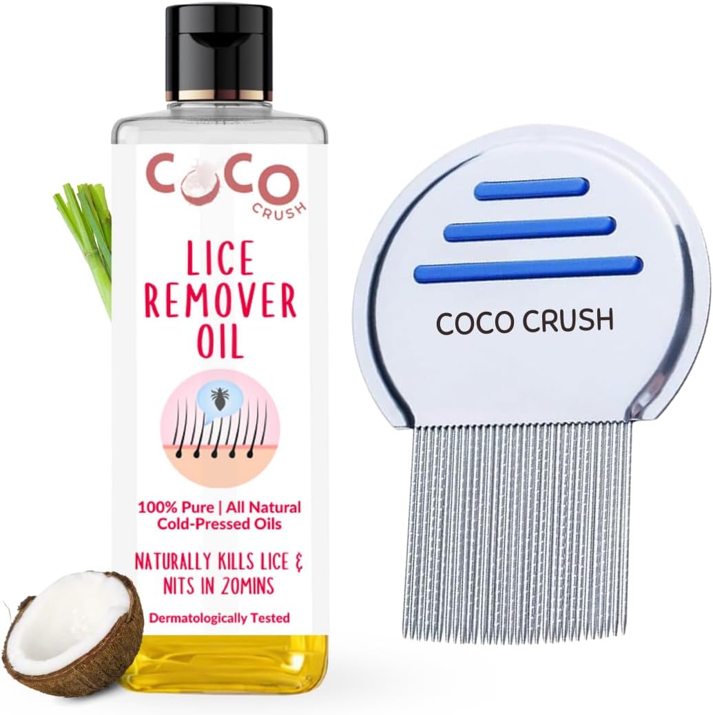 COCO CRUSH Ayurvedic Anti Lice Oil & Comb Set | Kills Lice, Eggs and Nits 100% Naturally In 20mins | Single Wash Treatment, Safe for Kids (50ml + Comb)