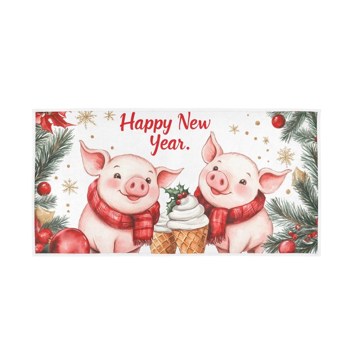 LSRCPD Cute New Year Pigs Hand Towel, 15 x 30 Inches, Soft Highly Absorbent Towels for Bathroom Gym Hotel