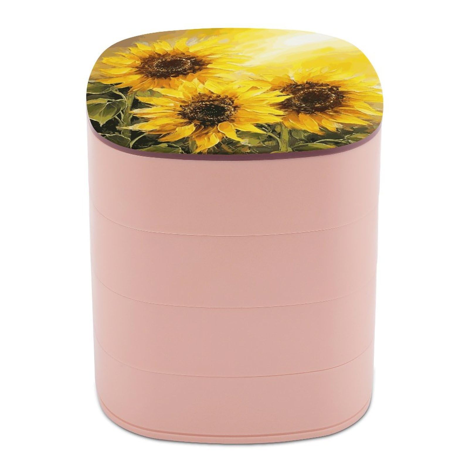FekiLoot Rotating Yellow Sunflowers Jewelry Box Large Capacity Jewelry Organizer with Mirror 4 Tier Hoop Ring And Earring Holder With Lid Small Travel Jewelry Case for Women