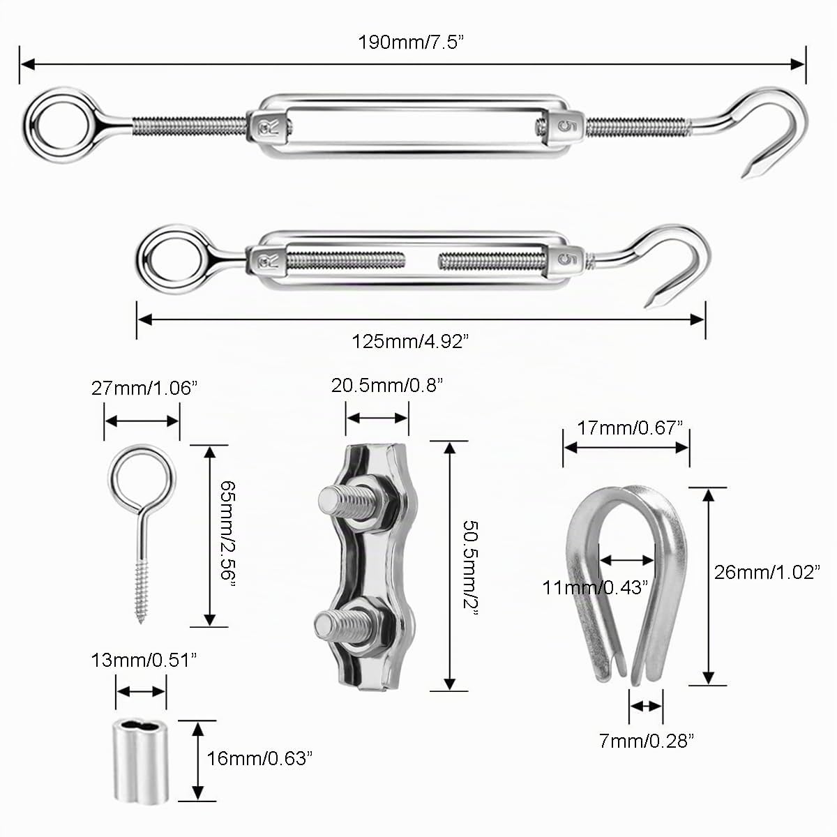 Edelstahl Drahtseil Set, YOCZOX 30m/Φ4mm Stahldrahtseil, ummantelt Stahlseil, 304 Edelstahl Seil, Gartendraht mit M5 Spannschloss und Zubehör, Ideal für Rankhilfe, Außenleuchten, Aufhängeset etc.