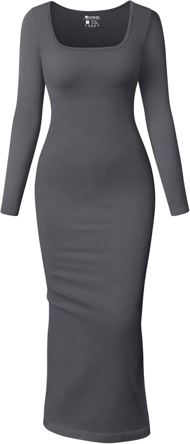 OQQ Women’s Long Sleeve Maxi Dress Square Neck Ribbed Bodycon Lounge Soft Dresses OQQ Women’s Long Sleeve Maxi Dress Square Neck Ribbed Bodycon Lounge Soft Dresses