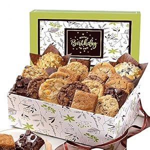 Broadway Basketeers Happy Birthday Gift Baskets for Prime Delivery Gourmet Cookie Gifts Box with Brownies, Individually Wrapped Edible Care Package for Men, Women, Husband, Wife, Mom, Dad, Families