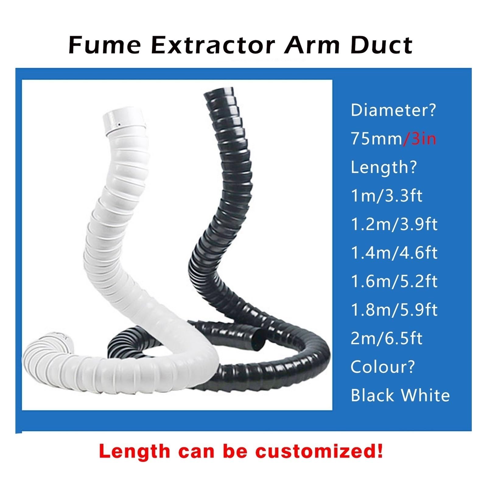 Tubo Flexible Tubo Secadora Manguera Articulada De 75 Mm Y 110 Mm, Boquilla Redonda para Marcado De Humos De Soldadura con Válvula, Tubo De Extracción De Humos(75mm/3'',L 0.8m/2.6ft)