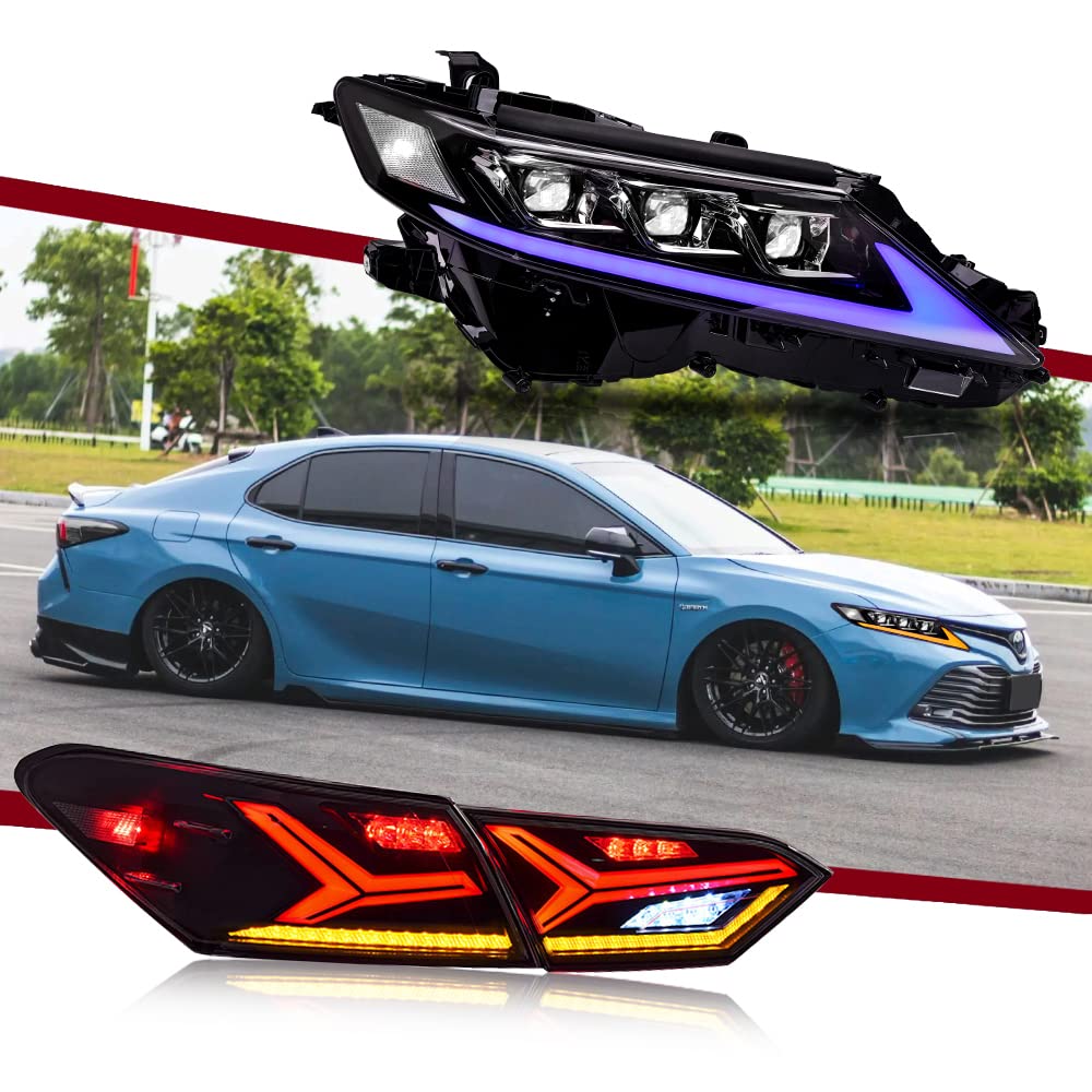 T T-ABC Taillights Compatible with 2018-2024 Toyota Camry LE SE TRD XSE XLE Nightshade Hybrid Tail Lights Assembly 8th Gen Accessories LED Sequential