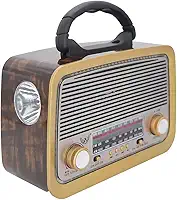 Rádio Retrô 3199 V1 com Bluetooth USB Cartão SD AM FM SW Bateria Recarregável Lanterna Embutida Quatro Cores (Marrom)