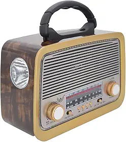 Rádio Retrô 3199 V1 com Bluetooth USB Cartão SD AM FM SW Bateria Recarregável Lanterna Embutida Quatro Cores (Marrom)