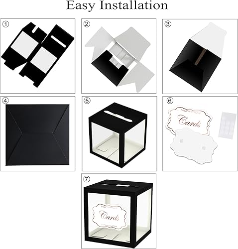 Miniatura 6 de Caja de tarjetas de boda para recepción transparente con borde negro, caja de regalo para tarjetas de regalo, caja de dinero para baby showers,