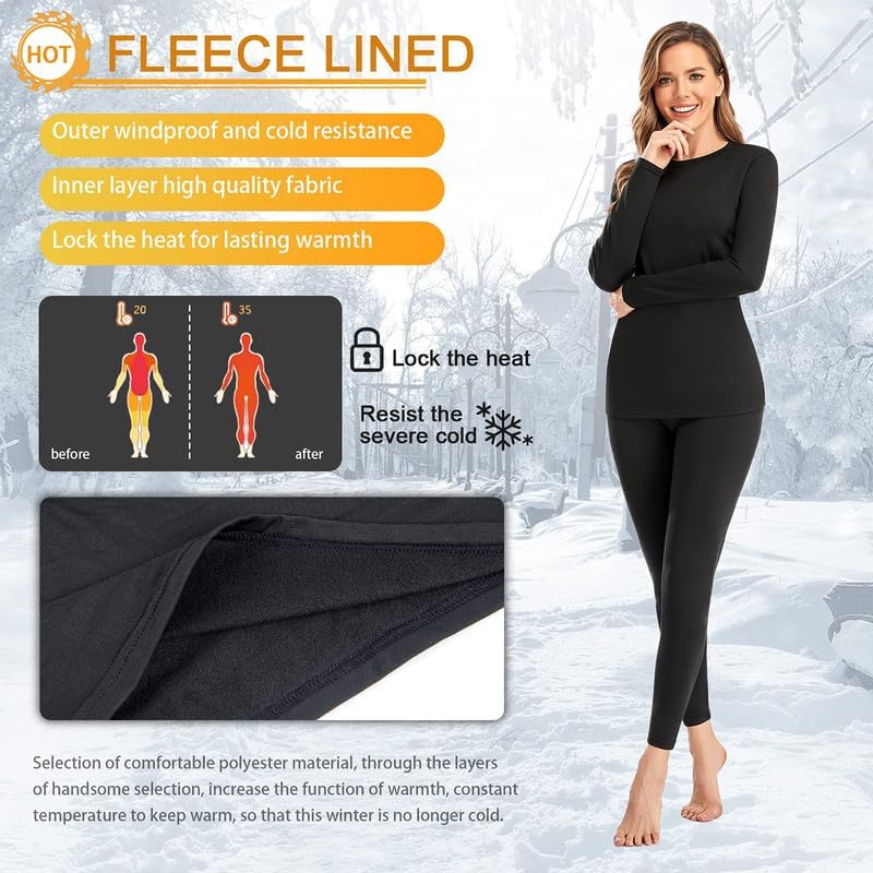 SIMIYA Thermal Underwear Set for Women Long Johns with Fleece Lined Long Sleeves Base Layer Set Top Bottom - Image 4