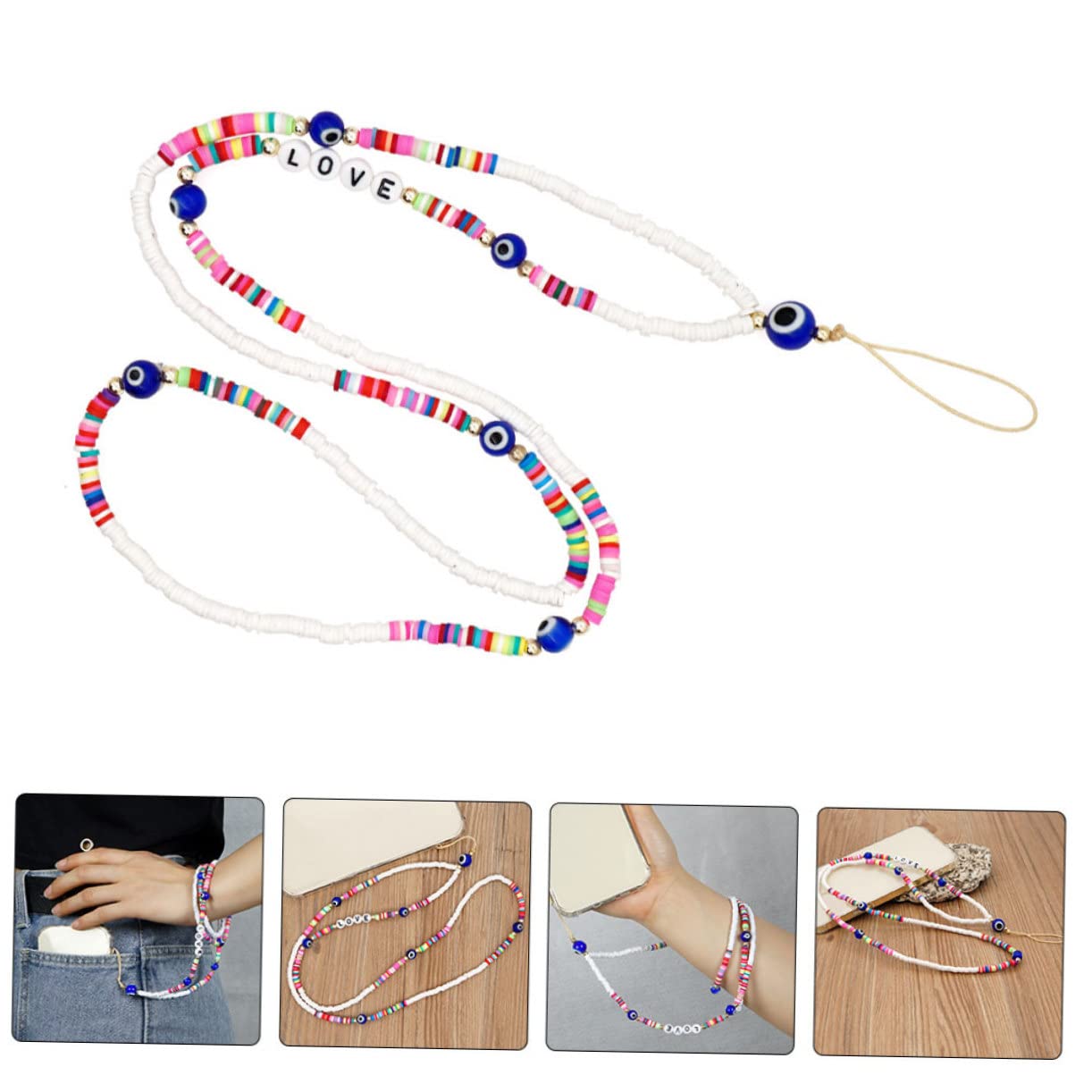 OSALADI 4pezzi Ciondolo Per Telefono Con Perline Colorate Lanyard Antifurto Per Smartphone Cinghia Da Indossare Al Collo o Al Polso Accessorio Elegante e Pratico Per Donne e Ragazze