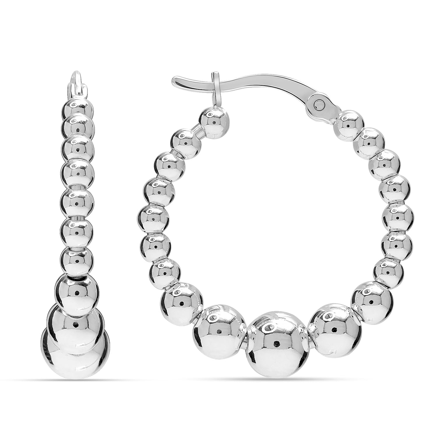 LeCalla 925 Sterling Silver Small Earring Hoops for Women | Lightweight Small Beaded Round Hoop Earrings | Twisted Classic Beads Ball Hoops Earring