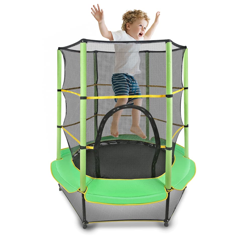 Kinder Trampolin Ø 140cm Indoor Kindertrampolin mit Sicherheitsnetz & gepolsterter Sicherheitsabdeckung, Draußen Trampolin für ab 3 Jahre, Gartentrampolin