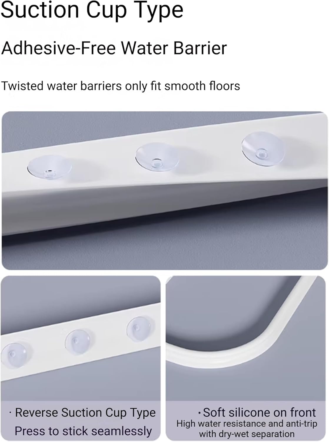 Suction Cup Shower Water Dam Barrier - Silicone Bathroom Floor Seal for Wet Room - Collapsible Shower Retention Water Stopper(100CM/39.4in)