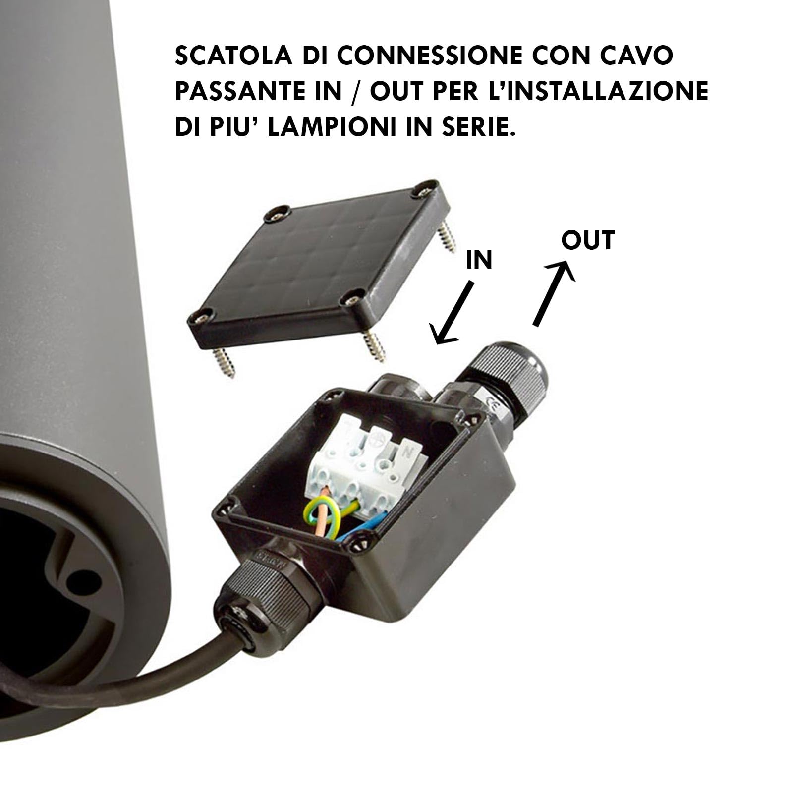 Planetitaly FACADO II ROUND Lampione LED giardino IP65 attacco 1x E27 max 20W palo luminoso luce esterni cortile sentiero viale parco 230V AC diffusore trasparente fumè (Grigio, 65 cm)