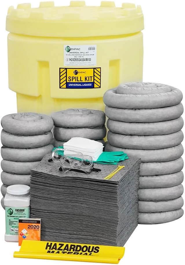 95-Gallon Emergency Response Universal Spill KIT (Includes Drum, Granular Absorbent, Pads, Socks, Disposal Bags, & Safety Equipment), Fits 55-Gallon Drums - OSHA, UN, & DOT Compliant