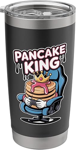 Pancake King Funny Breakfast Lover Gamer Gaming Men Women Stainless Steel Insulated Tumbler