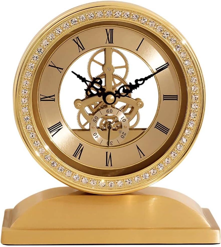 Pure Copper Mantel Clocks Gear Shelf Clock Metal Clock for Living Room Reading Room Restaurant Office Decor,