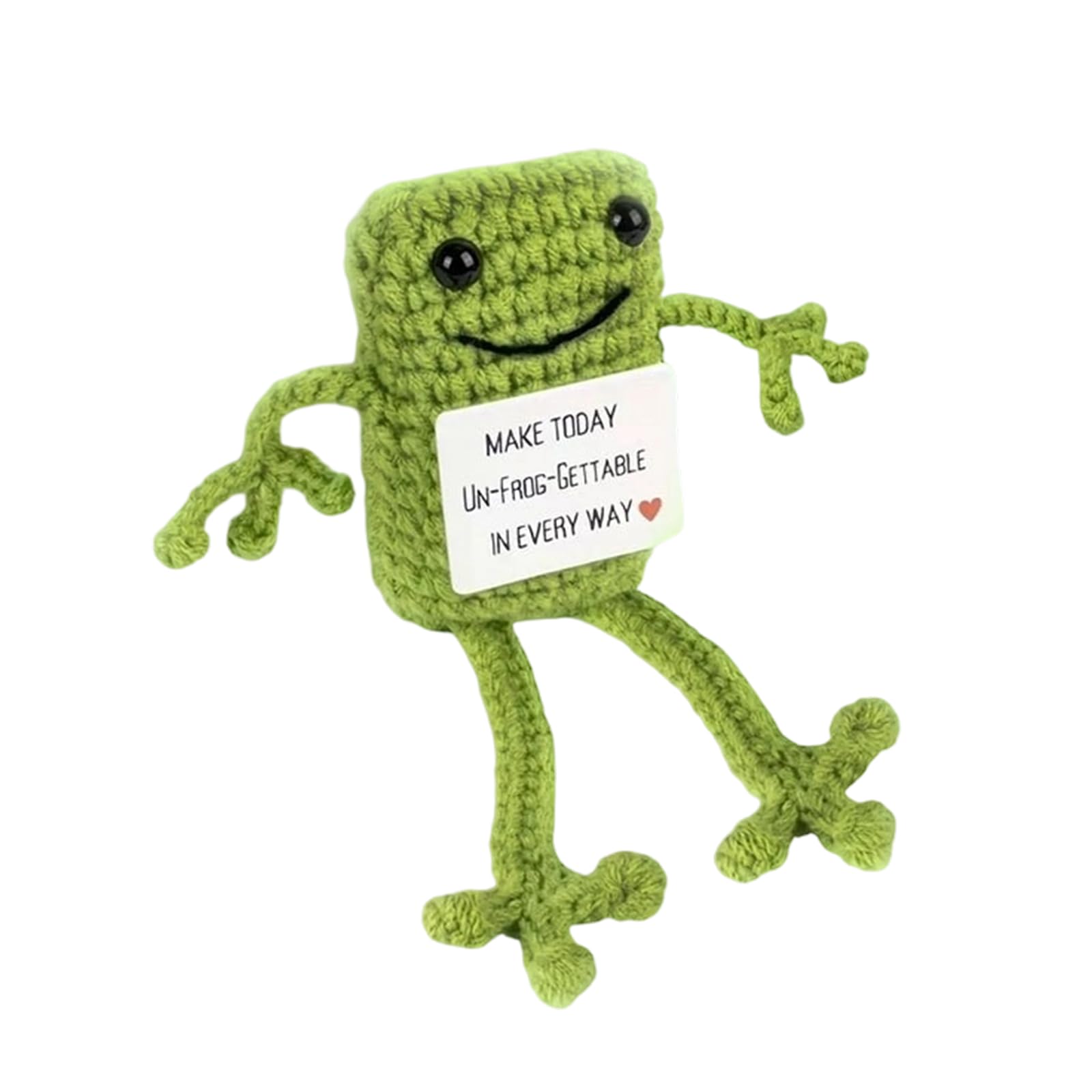 1 Pcs Crochet Toys, Crochet Gifts for Women, Green Frog Gifts with Encouragement Card, Funny Positive Animal Frog Crochet, Handmade Emotional Support Gift, Desk Decor for Office Workers