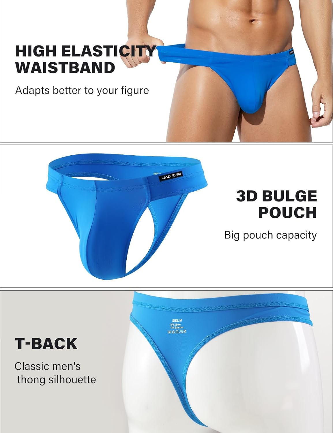 Casey Kevin Men's Ice Silk Thongs Underwear Bulge Pouch G-Strings Brief Underwear for Men T-Back Bikini - Image 4