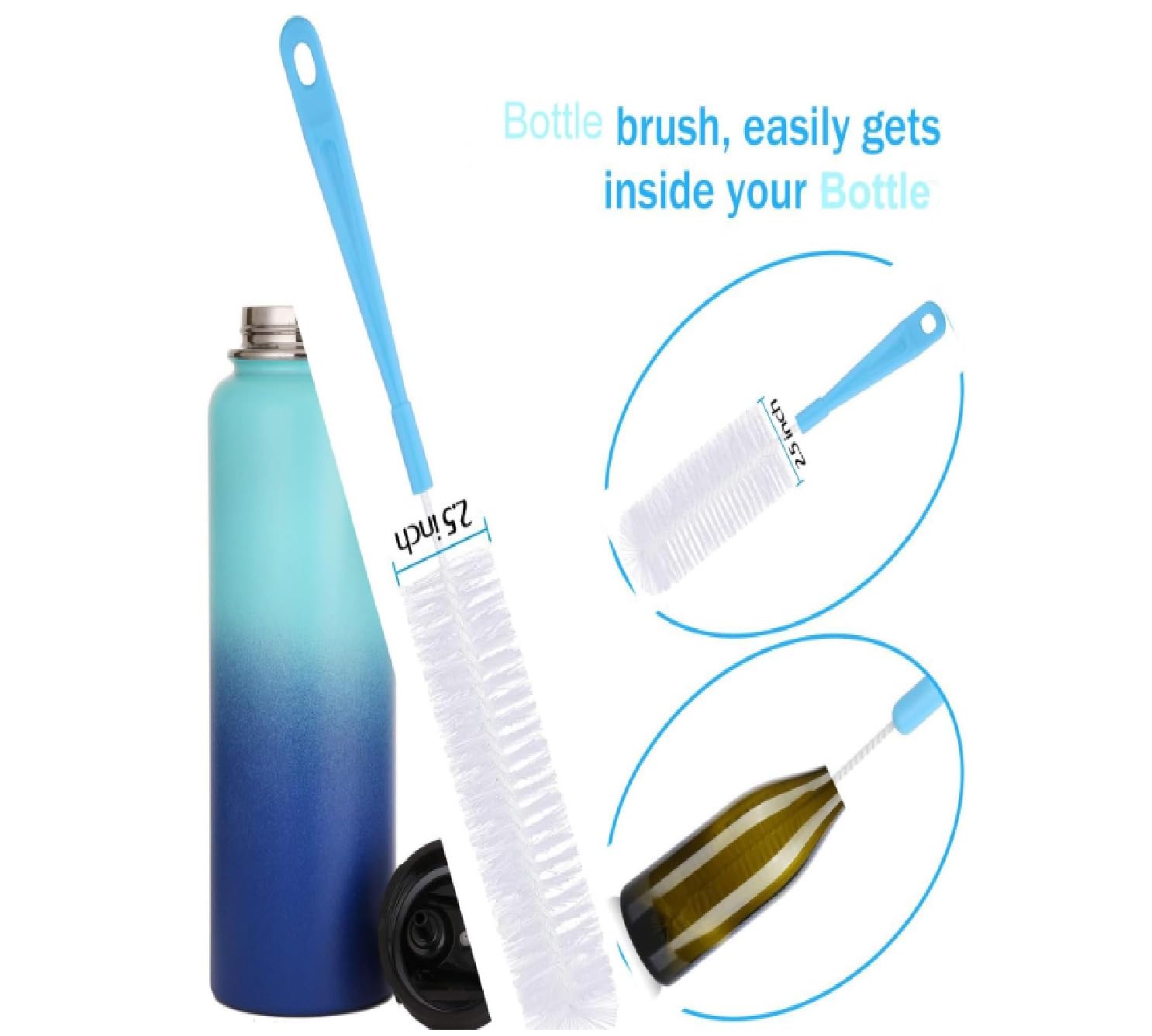 Winberg Bottle Cleaning Brush Pack of 3,Easy to Clean Bottle Glass Surface, BTL03 3