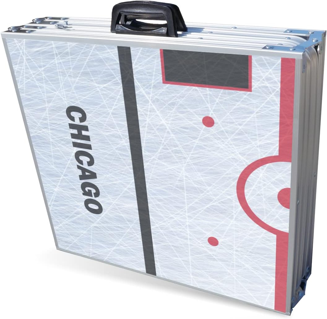 8-Foot Folding Portable Pong Table w/Optional Cup Holes & LED Lights - Chicago Hockey Rink (Choose Your Model)