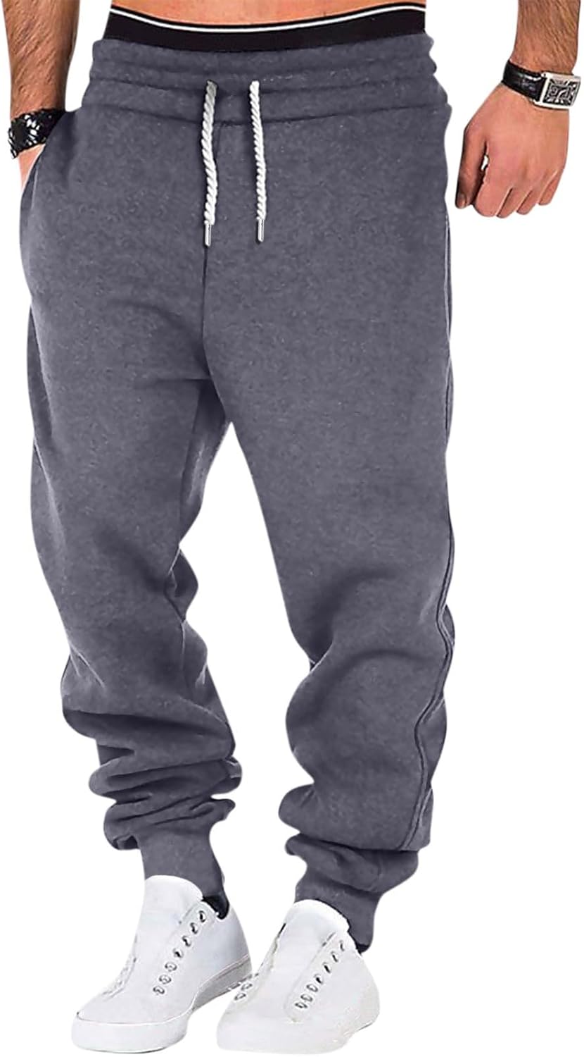 WENKOMG1 Mens Jogger Sweatpants, Elastic Bottom Casual Workout Athletic Running Sweatpant Joggers with Pockets, M-4XL