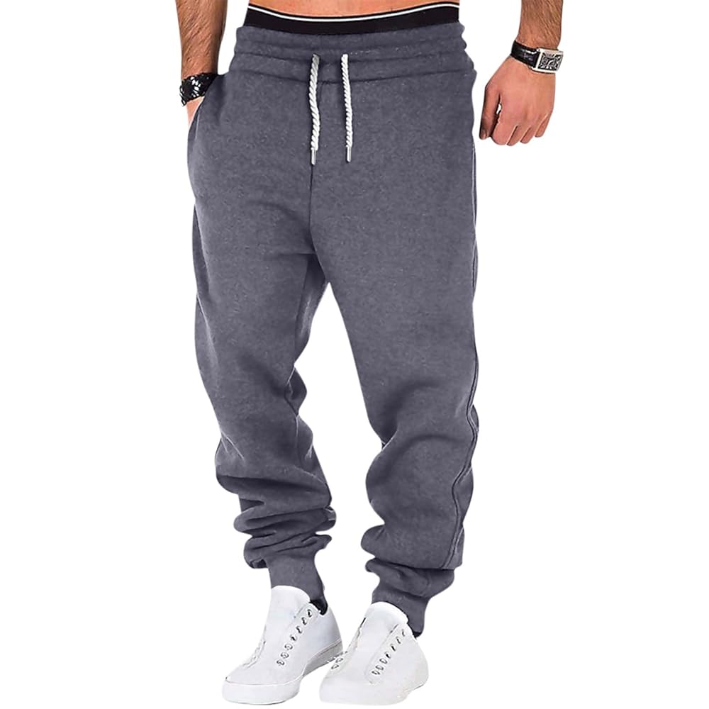 Generisch Lot De 2 Pantalons De Jogging Pour Homme - En Coton Respirant - Large - Couleur Unie - Décontracté - Pantalon De Survêtement Confortable Avec Cordon De Serrage - Pantalon De