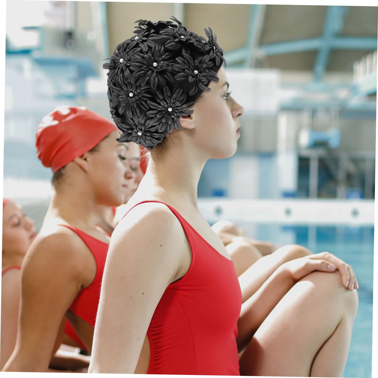 WOONEKY 2 Piezas Gorro de Natación para Mujer con Diseño Floral Alta Elasticidad Protección para Cabello Tejido Resistente y Flexible para Piscina y Playa Pack