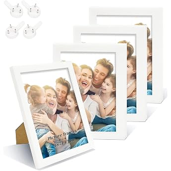 Set of 4 13 x 18 cm White Wooden Photo Frames for Wall or Table Displays Photos Children's Drawing