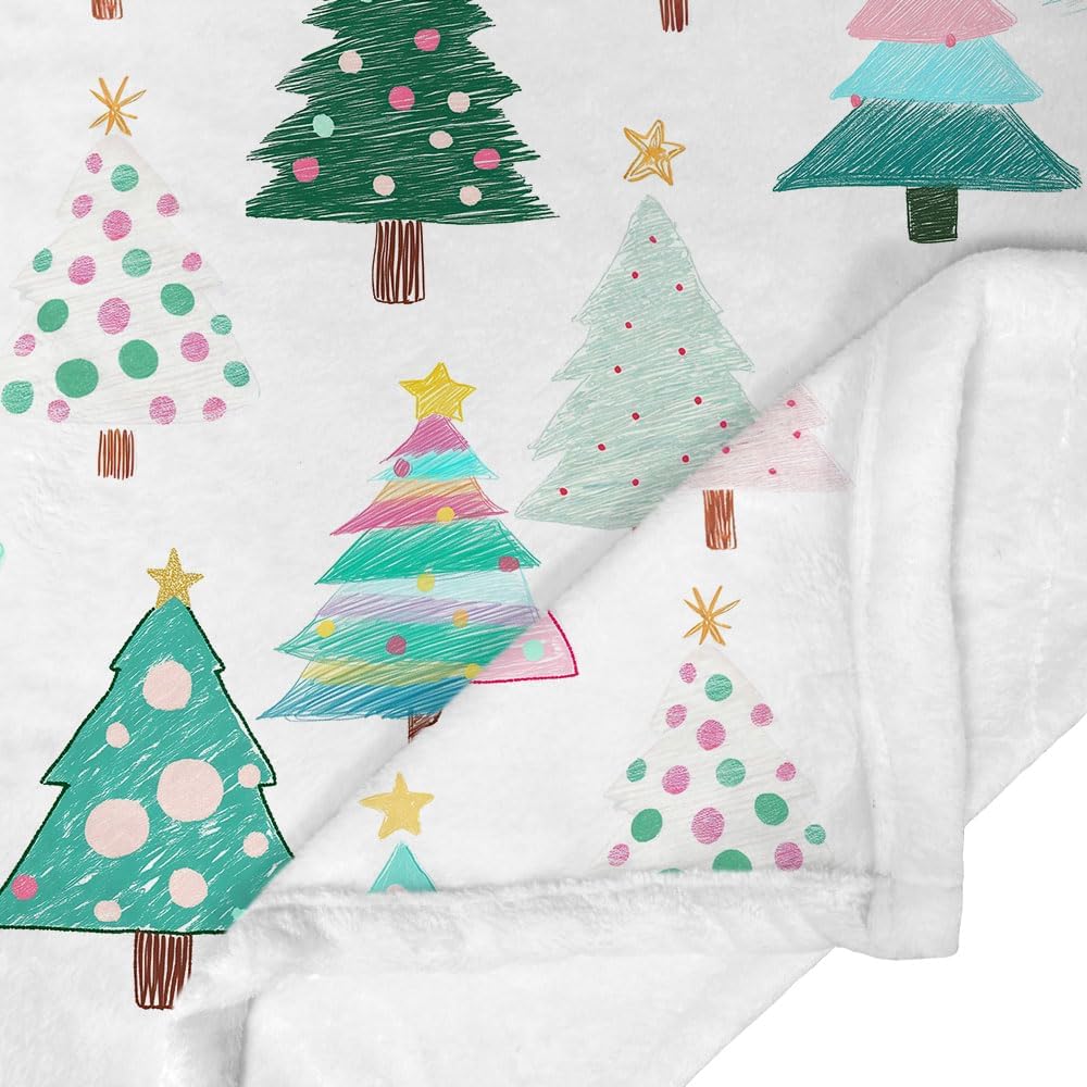 Pink Christmas Tree Throw Blanket, Winter Cute Pink Soft Warm Xmas Holiday Theme Blanket for Home Chair Sofa Bed Couch Decorations, 60X80IN