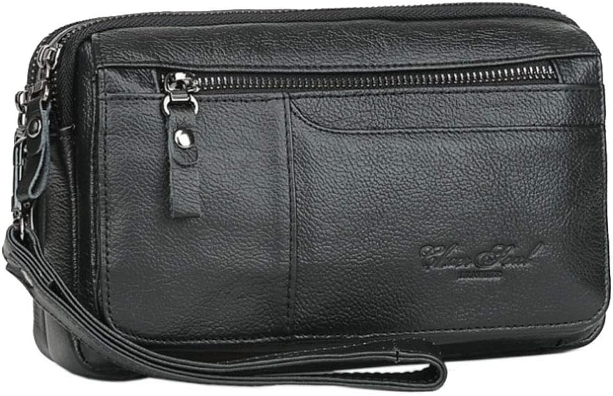 Genuine Leather Clutch Purse For Men - Business Organizer With Wrist Strap, Phone Holder & Multiple Pockets