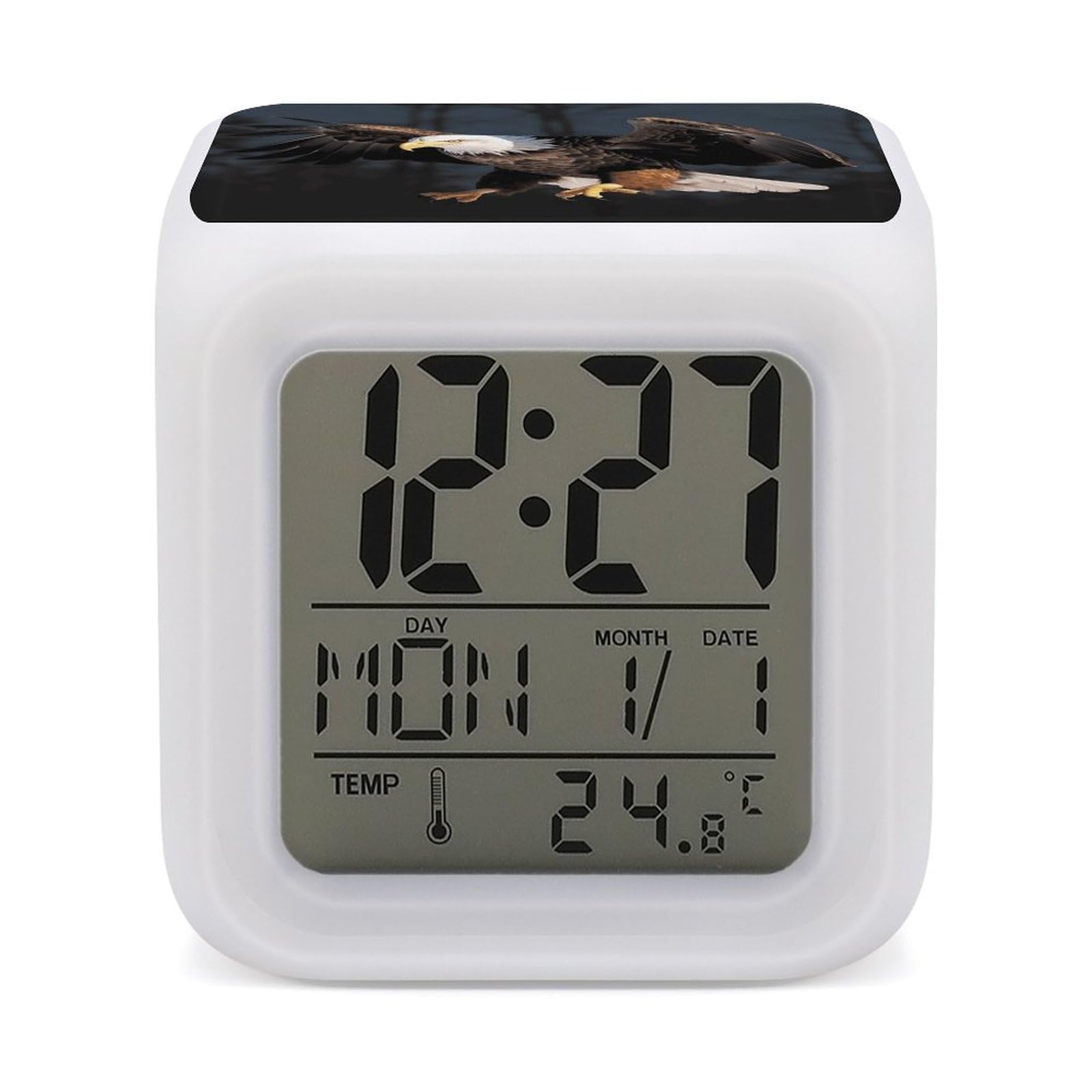 FekiLoot 3D Bald Eagle Alarm Clock for Heavy Sleepers Wake Up Digital Clock with 7 Color Changing Night Light Super Loud Digital Alarm Clocks Small Machine Alarm Clocks