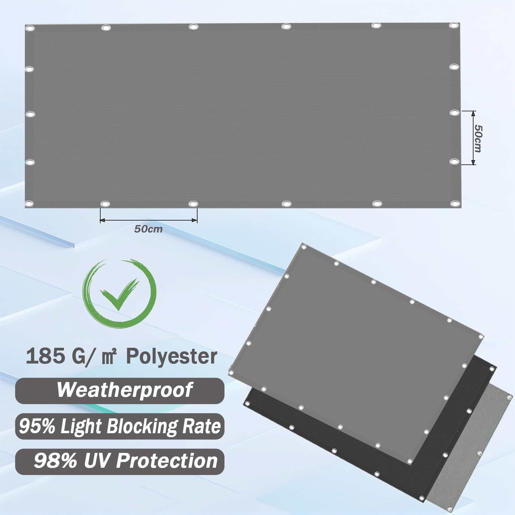 Żagiel Ogrodowy 200 x 300 cm 185G ㎡ UV I Słońcem, Odporność Na Atmosferyczne I Trwałość, Kwadratowa Tkanina Zacieniająca Żagiel Z Liną Na Patio, Do Ogrodu, Jasny szary