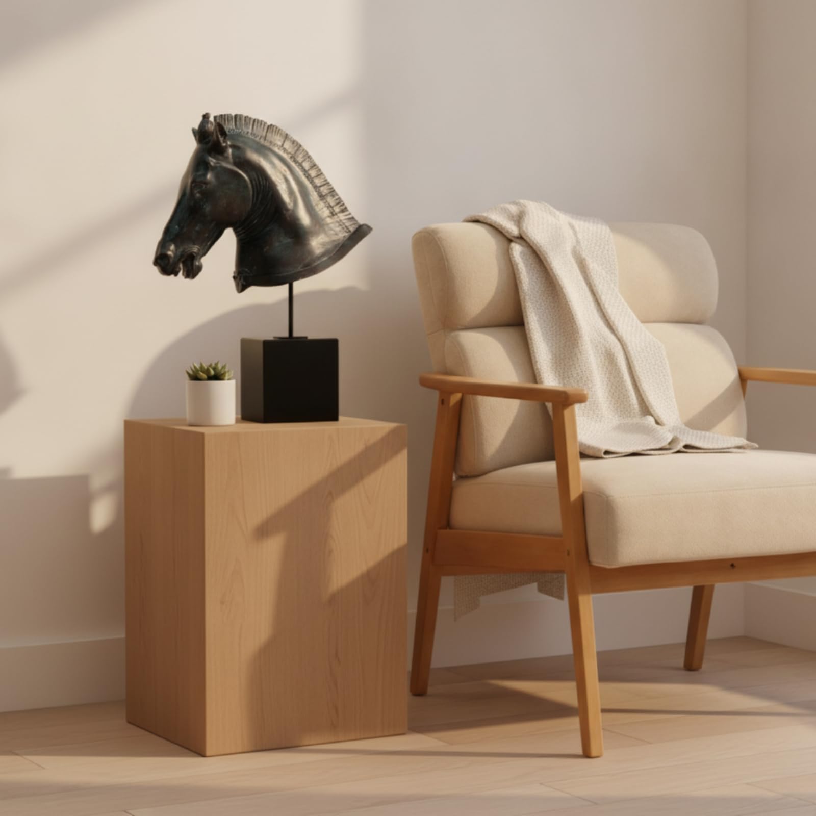 Baoblaze Escultura de Caballo Resina Busto Caballo Estatua Vintage Figura Ornamental con Tonos Oscuros y Presencia Adecuada para Sala de Estar Recibidor Estantería 35x15.5x54.5cm