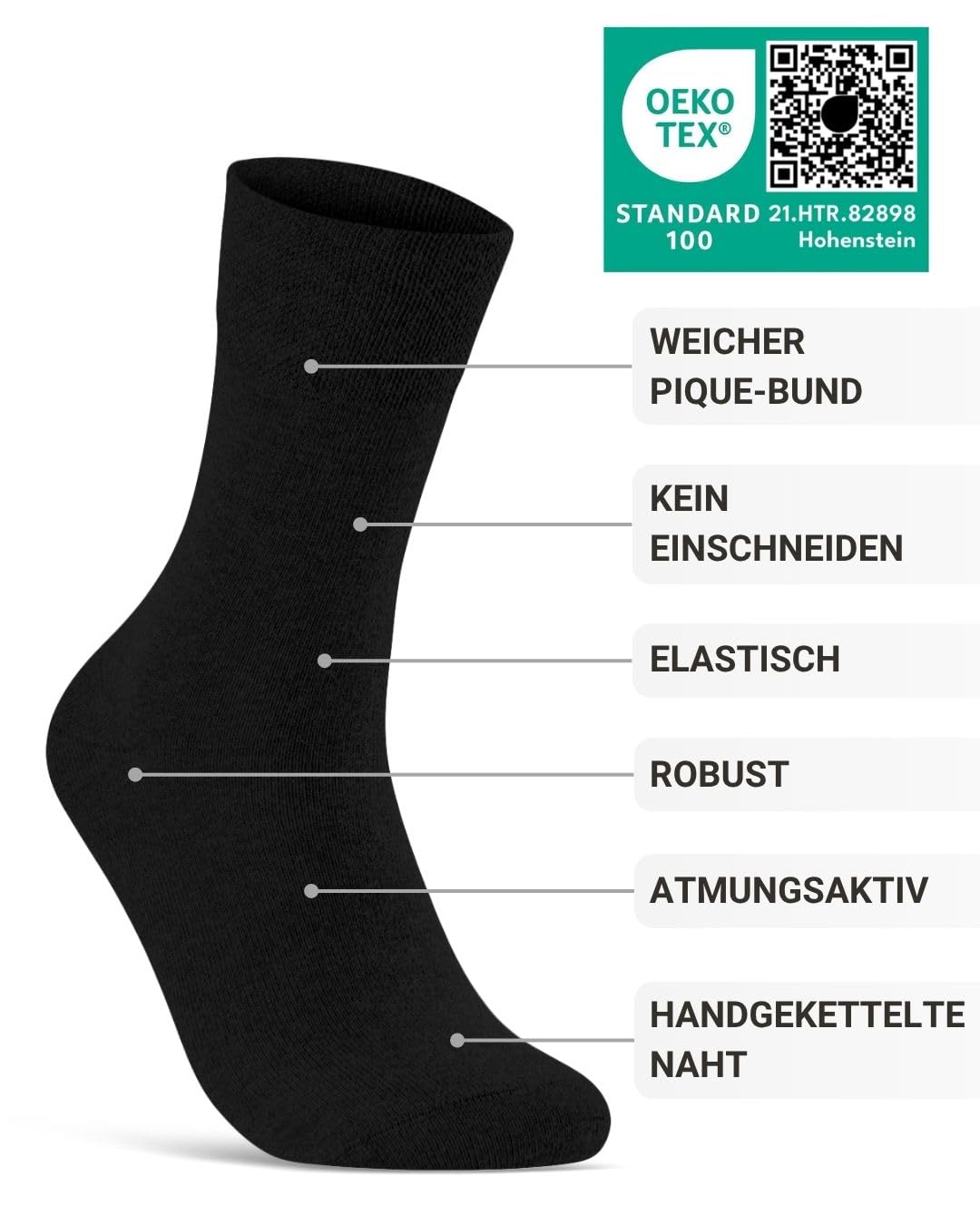 sockenkauf24 Diabetikersocken ohne Gummibund & ohne Naht 97% Baumwolle (6 Paar) Diabetiker Socken mit Komfortbund für Damen & Herren
