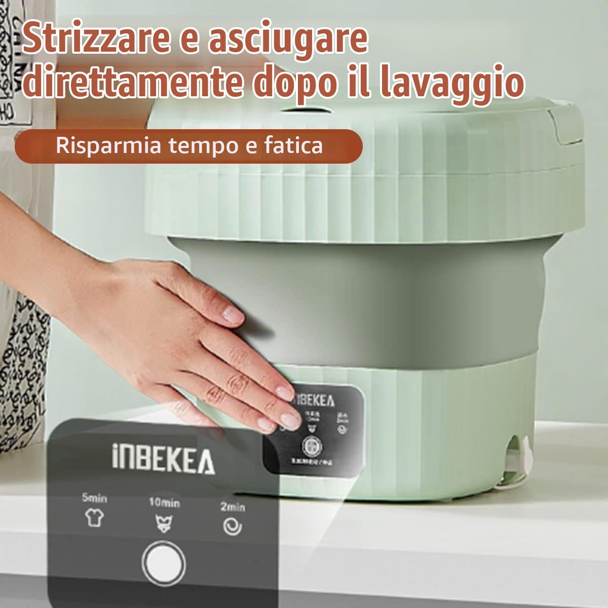 Lavatrice Portatile da 6 Litri, Mini Lavatrice Pieghevole a Tre Funzioni, Pulizia Profonda Blu, Rotazione a Forma di S per Vestiti per Bambini Calzini Lingerie Dormitorio da Viaggio per Camper(Verde)
