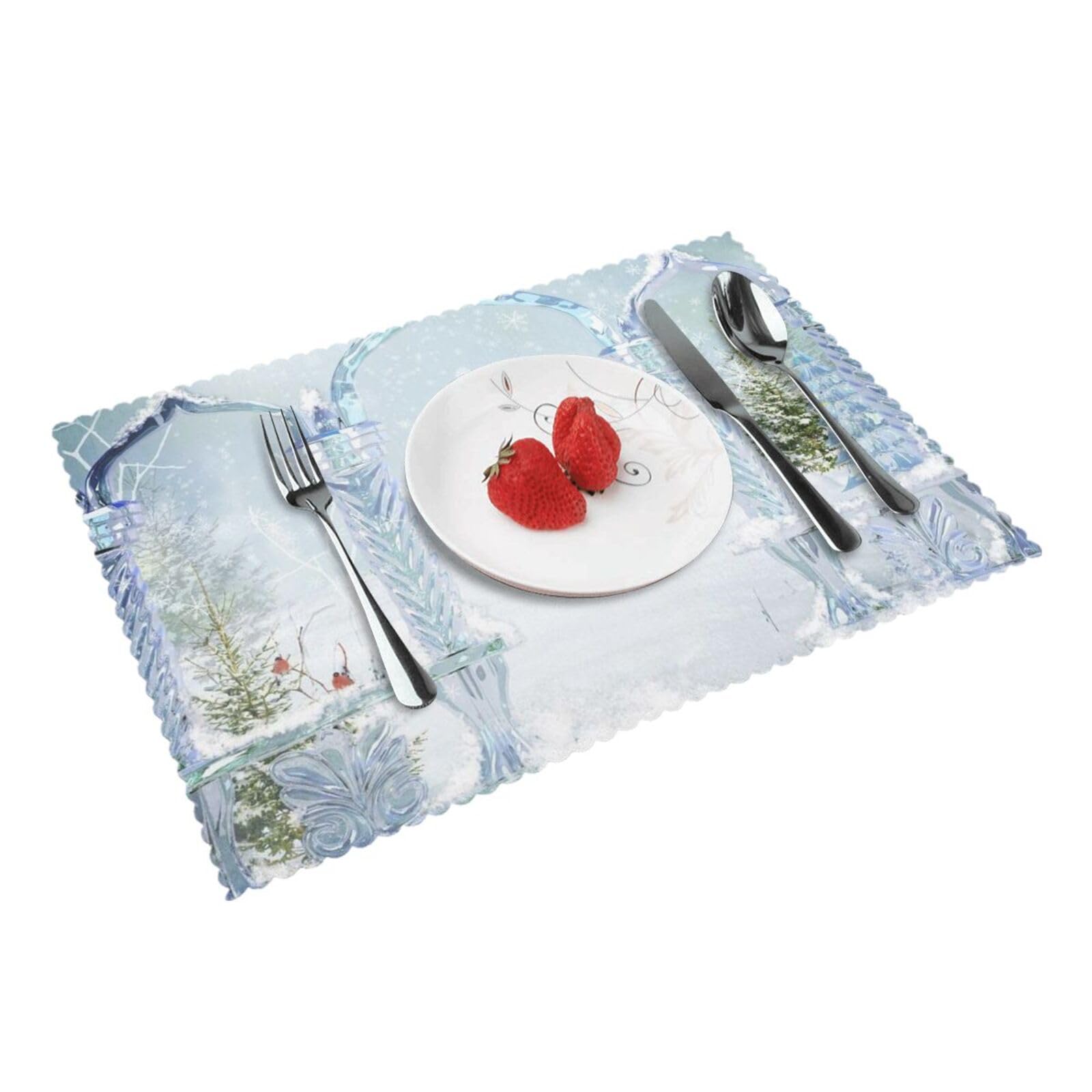 Winter Ice Archway Printed Placemats Set of 4 PCS Washable Placemat for Kitchen Table Heat-resistant Table Mats 45x30 CM