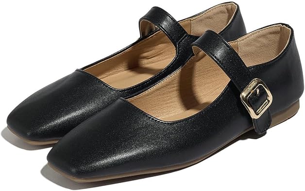 Betastella Womens Mary Jane Square Toe Ballet Flats Ankle Strap Low Heel Pumps Dress Shoes