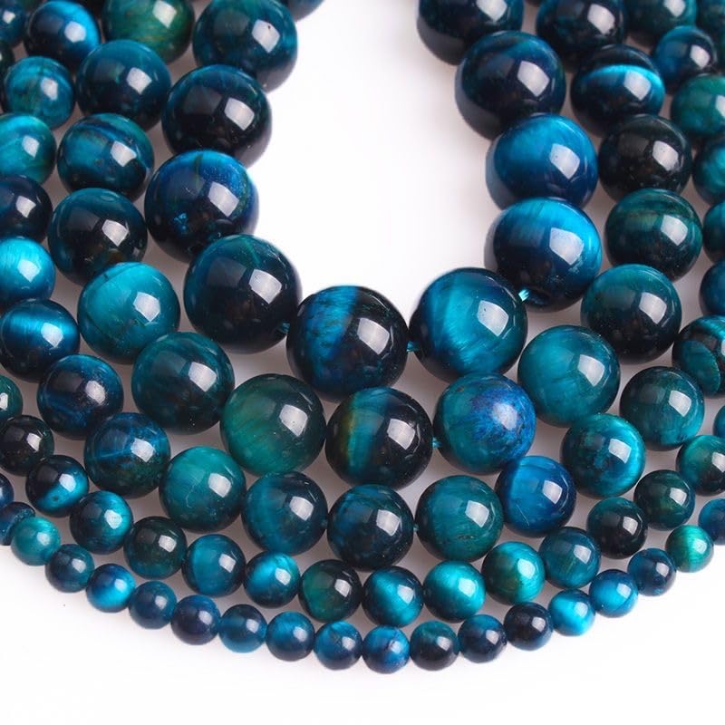Cuentas de Piedra de Ojo de Tigre Natural de 4-18 mm, Cuentas Sueltas de Cristal Azul Redondo con Agujeros para Hacer Pulseras, Collares y Joyas
