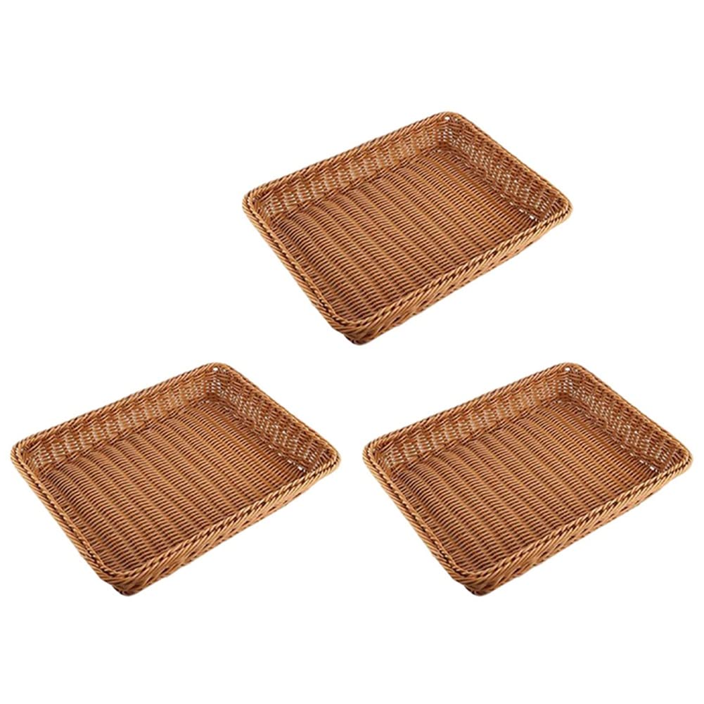 Hndhbfgrt 3X Plastic Rattan Basket, Bread Basket Bread Shop Supermarket Display Basket,Brown